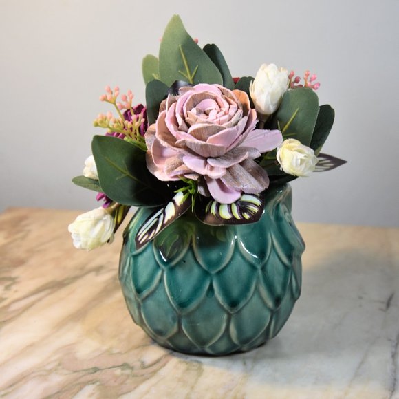 Wise Owl! 4 inch Aqua ceramic owl planter with sustainable Sola wood roses - Picture 6 of 7